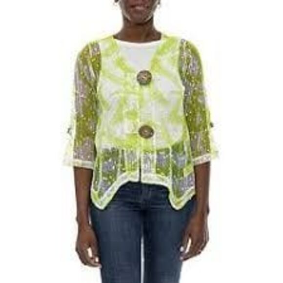 Hailey Lyn Women's Open Knit Weave Oversize Buttons Handkerchief Hem Cardigan S - Picture 1 of 7